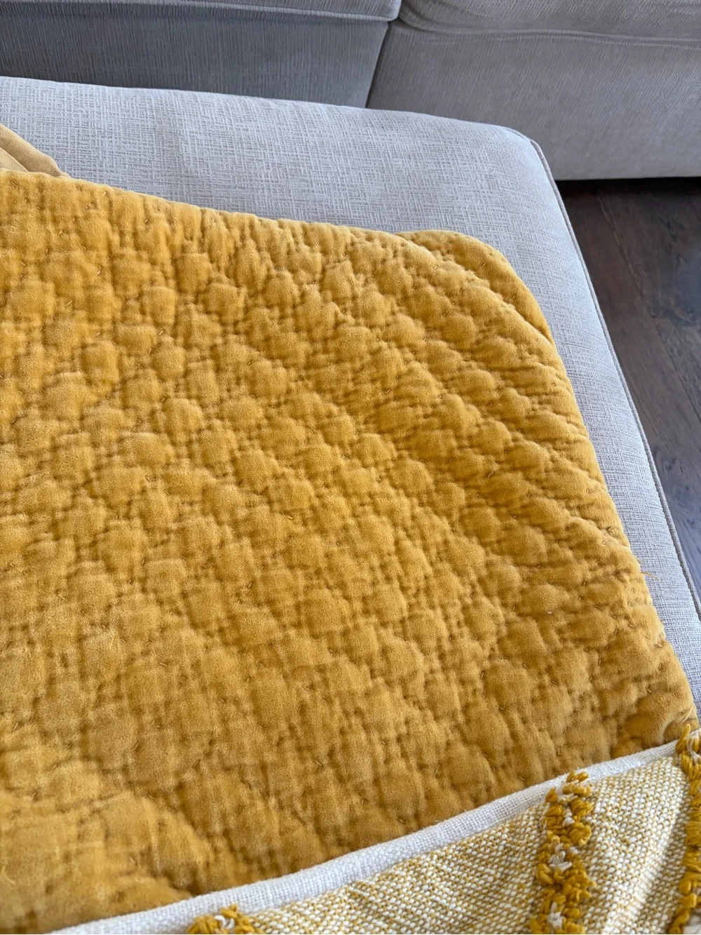3 pillow. 2 Yellow velvet with Textured Diamond Accent and  one Lumbar pillow